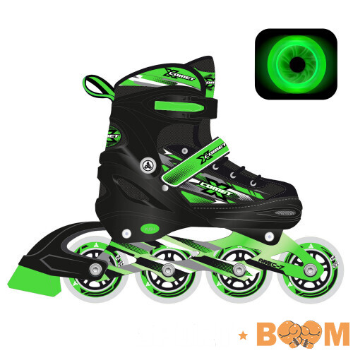 Роликовые коньки раздвижные X-COMET Green LED подсветка колес